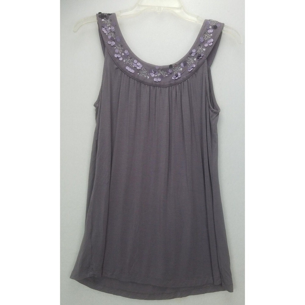 Kische Womens Shirt SZ L Dark Lavender Purple Sequence Embellishments